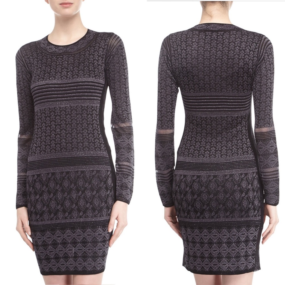 Marchesa Voyage Knit Long Sleeve Jacquard Dress